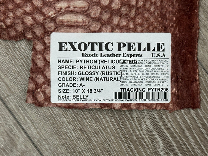 Wine Genuine Python Remnant Snakeskin Leather real scrap hide snake skin boa 296