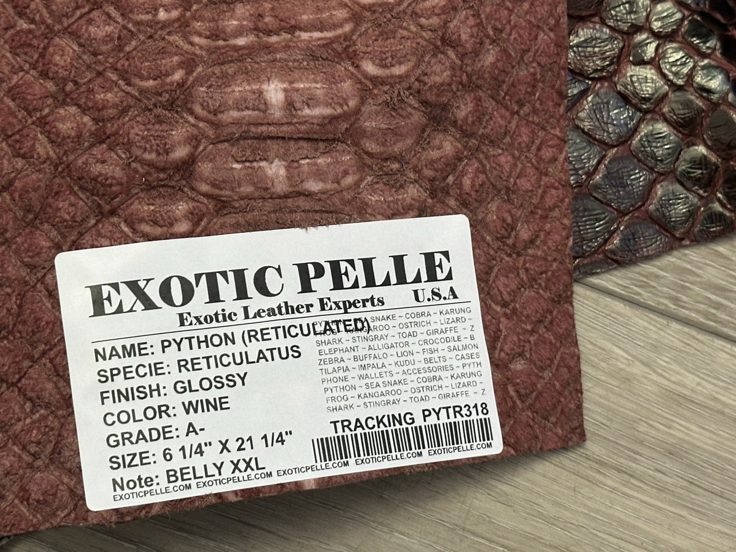 Wine Big Python Genuine Snakeskin Leather real hide snake skin Jumbo Rattle 318