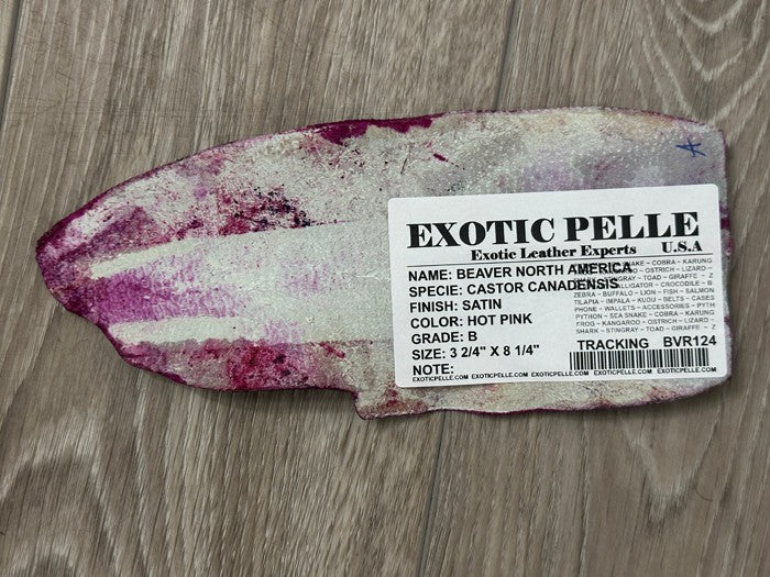 Pink Genuine Beaver Tail Crust Hide Skin Leather exotic fish shark 124