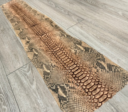 Genuine Reticulated Python Leather - Tan W Brown Center with Natural Pattern Satin Belly Cut WYSIWYG 363 product photo 1
