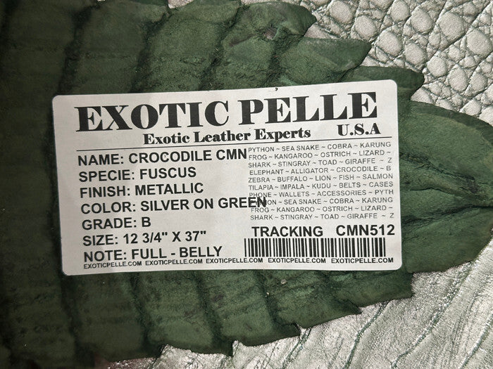 Green Metallic Genuine Caiman Crocodile Belly Hide Leather Skin Alligator 512