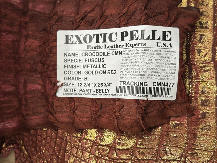 Red gold Metallic Genuine Caiman Crocodile Belly Hide Leather Skin Alligator 477