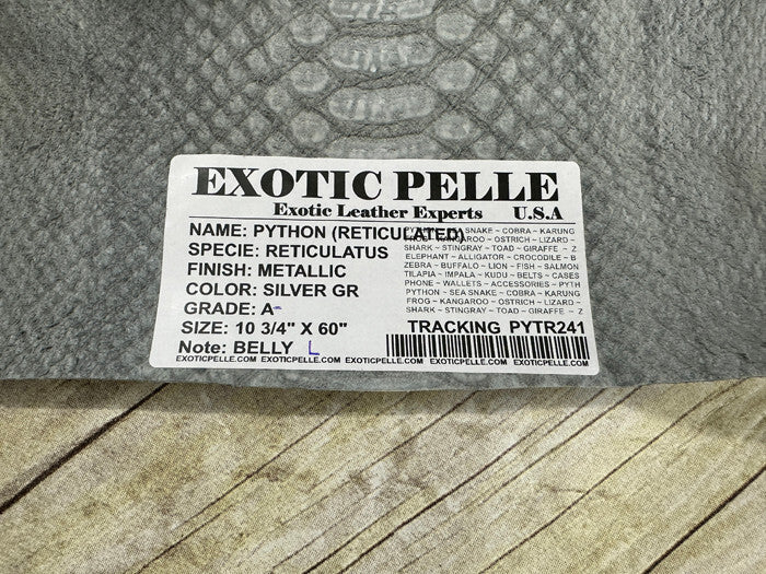 Silver on Grey Genuine Python Remnant Snakeskin Leather real hide snake skin 242