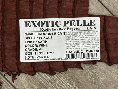 Wine Genuine Caiman Crocodile belly Hide Leather Skin real alligator Croc 338