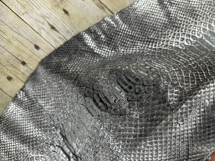 Silver on Grey Genuine Python Remnant Snakeskin Leather real hide snake skin 242