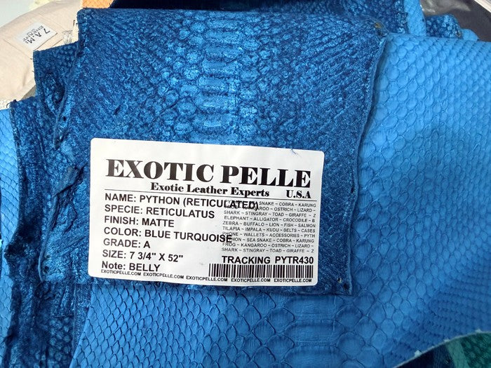 Turquoise Blue Genuine Reticulated Python Snake Leather Matte 430 product photo 3