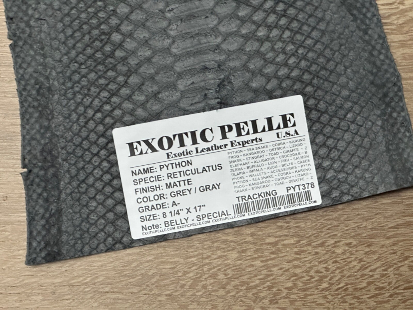 Grey Gray Piece Genuine Python Snakeskin Leather real hide snake skin Rattle 378