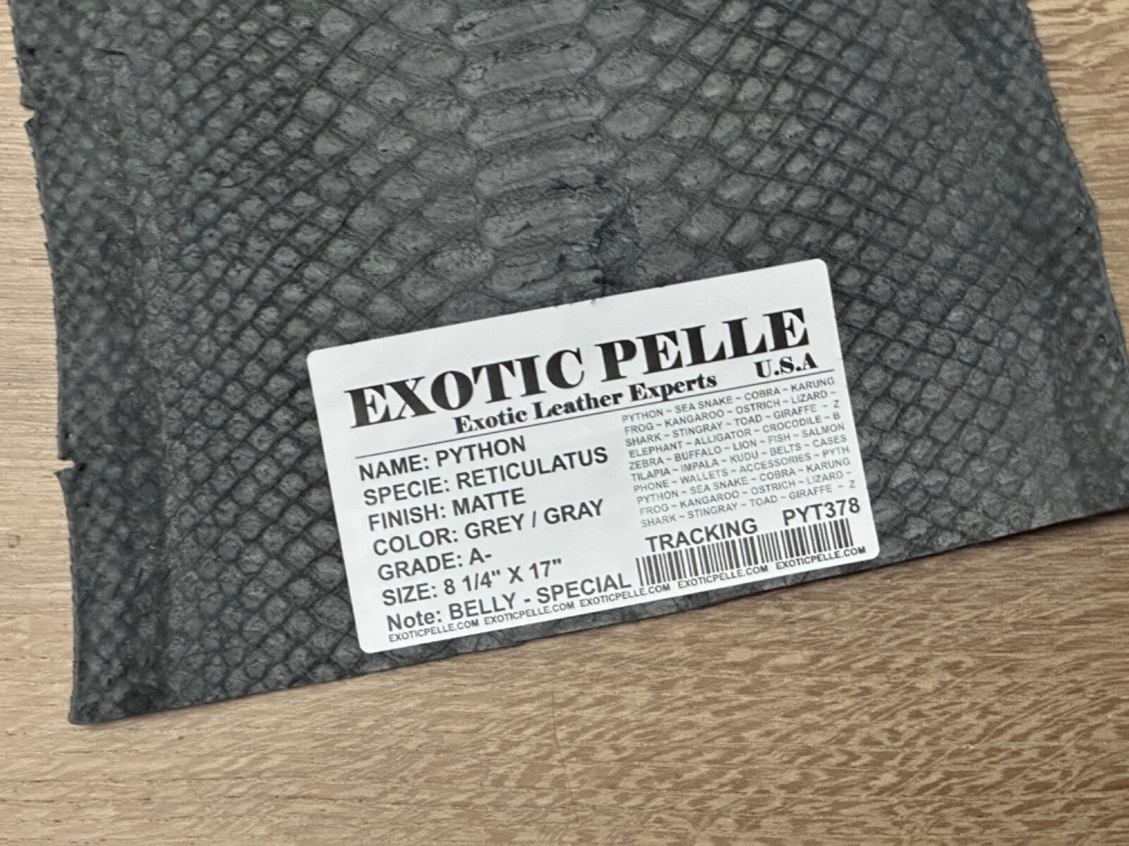 Grey Gray Piece Genuine Python Snakeskin Leather real hide snake skin Rattle 378