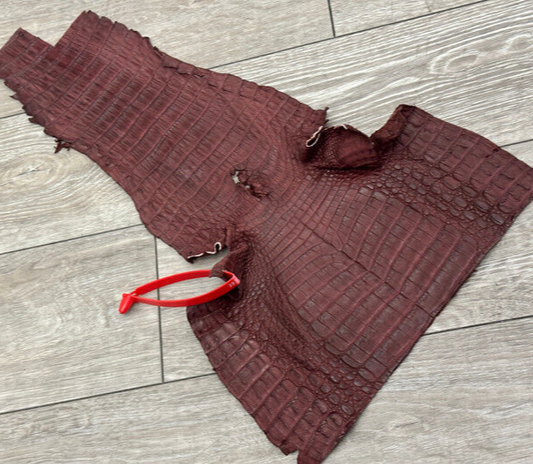Wine Genuine Caiman Crocodile belly Hide Leather Skin real alligator Croc 338