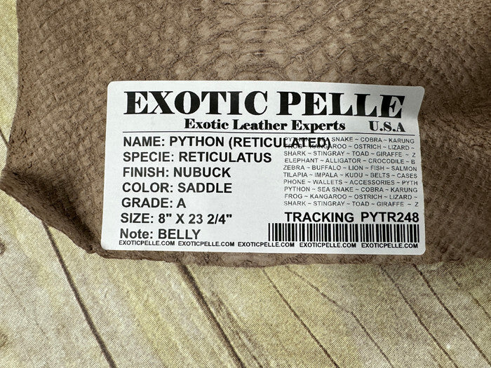 Saddle Tan Genuine Python remnant Snakeskin Leather real hide snake skin Boa 248