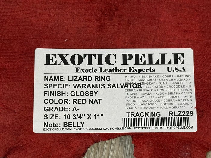 Red Natural Genuine Ring Lizard Leather Hide Exotic Skin Teju Tegu Iguana 229