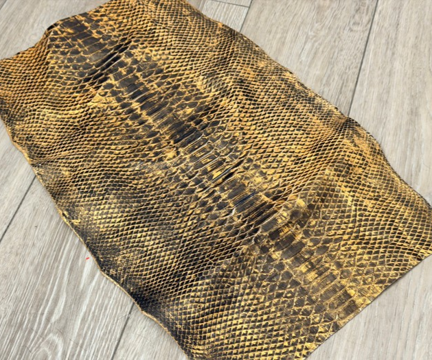 Black On Gold Satin Genuine Short-Tail Python Snake Leather 183 product photo 1