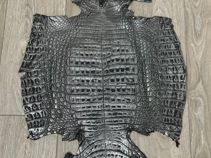 XL Silver Holographic Genuine Caiman Crocodile Hide Leather Skin Alligator 92