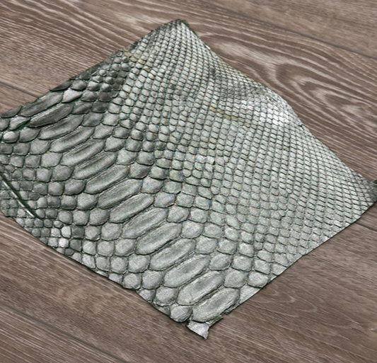 Silver on Green Genuine Python Remnant piece Leather real hide snake skin 286