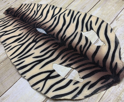 XXL Cream With Brown Center Glossy Tiger Print Genuine Stingray Fish Leather 798 product photo 1