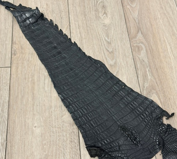 Black Satin Genuine Caiman Crocodile Leather CMN113 product photo 1
