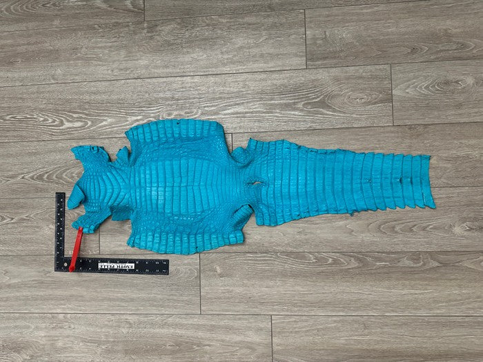 Turquoise Satin Genuine Caiman Crocodile Leather product photo 2