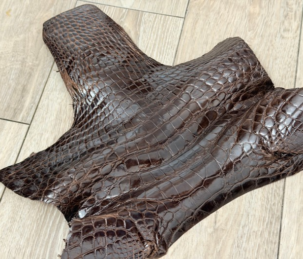Brown Glossy Distressed Genuine Alligator Leather 440 product photo 1