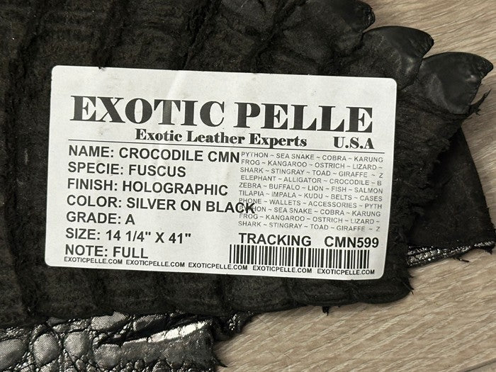 XL Silver Holographic Genuine Caiman Crocodile Hide Leather Skin Alligator 92