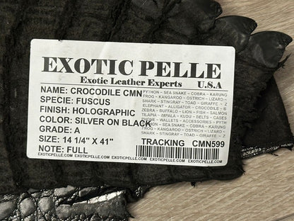 XL Silver Holographic Genuine Caiman Crocodile Hide Leather Skin Alligator 92