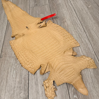 Genuine Caiman Crocodile Leather Tan Belly Cut Satin, product photo 1