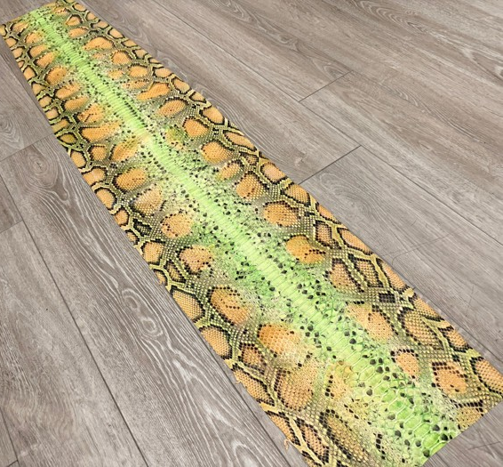 Honey Green Natural Pattern Glossy Genuine Burmese Python Snake Leather Belly 162 product photo 1