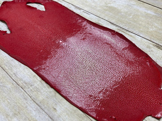Red Genuine Polished Sanded Stingray Hide Skin Sting Ray Leather Shagreen 855