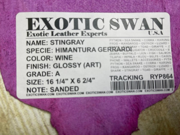 Wine Genuine Polished Sanded Stingray Hide Skin Sting Ray Leather Shagreen 864