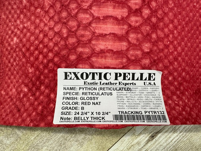 Red Piece Genuine Python Snakeskin Leather real hide snake skin Rattle Boa 132