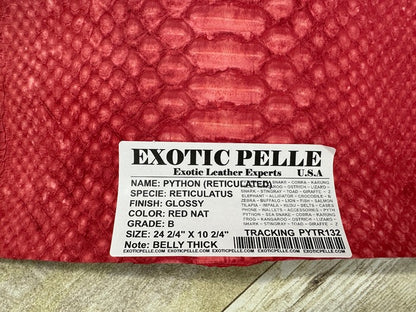 Red Piece Genuine Python Snakeskin Leather real hide snake skin Rattle Boa 132