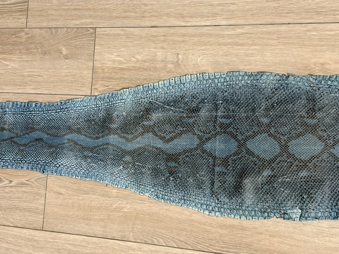 Denim Blue Natural Pattern Sanded Gloss Genuine Python Leather product photo 4
