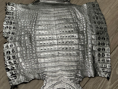 Silver Metallic Genuine Caiman Crocodile Belly Hide Leather Skin Alligator 460