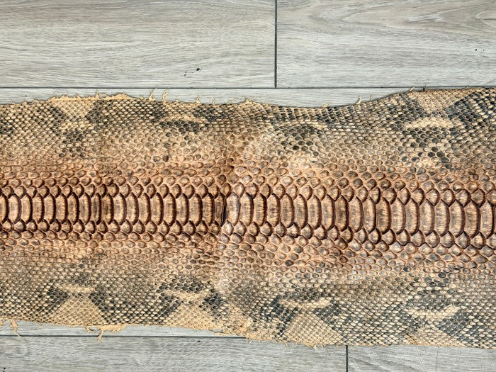 Genuine Reticulated Python Leather - Tan W Brown Center with Natural Pattern Satin Belly Cut WYSIWYG 363 product photo 3