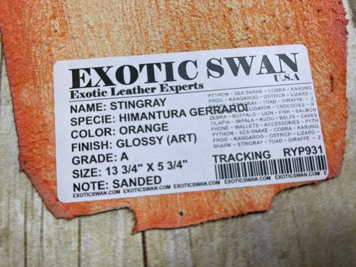 ORANGE Genuine Polished Sanded Stingray Hide Skin Sting Ray Leather Shagreen 931