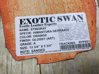 ORANGE Genuine Polished Sanded Stingray Hide Skin Sting Ray Leather Shagreen 931