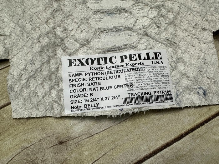 XXL WIDE Natural Blue Center Genuine Python Leather real hide snake skin 189