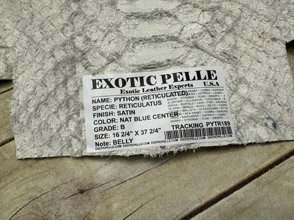 XXL WIDE Natural Blue Center Genuine Python Leather real hide snake skin 189