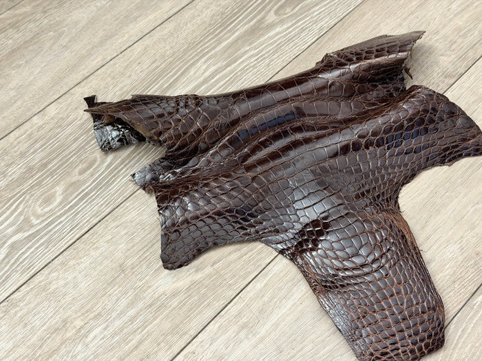 Brown Glossy Distressed Genuine Alligator Leather 440 product photo 3