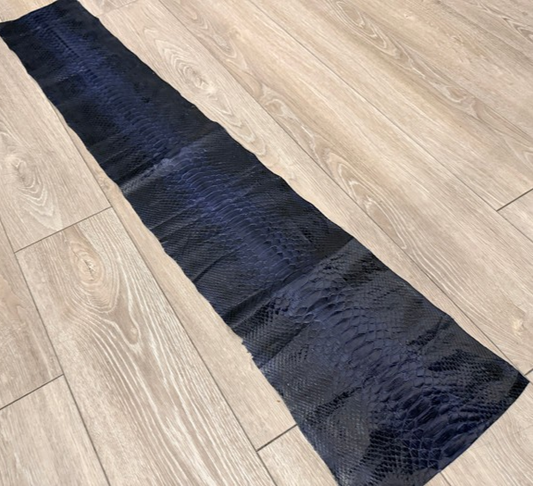 Dark Blue Satin Distressed Genuine Reticulated Python Snake Leather 419 product photo 1