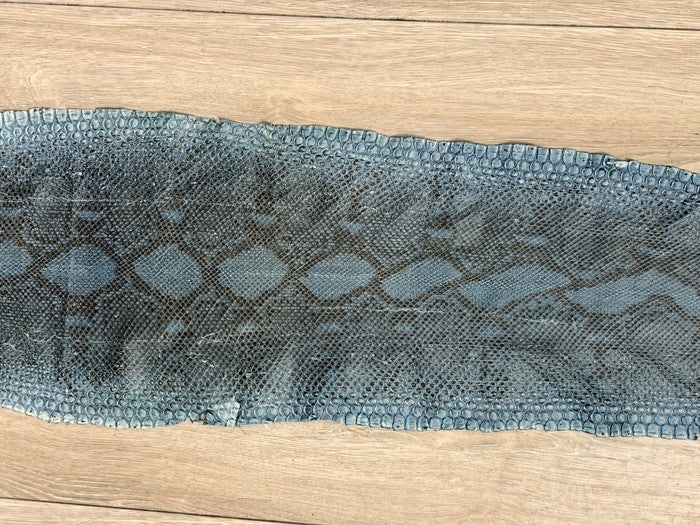 Denim Blue Natural Pattern Sanded Gloss Genuine Python Leather product photo 3