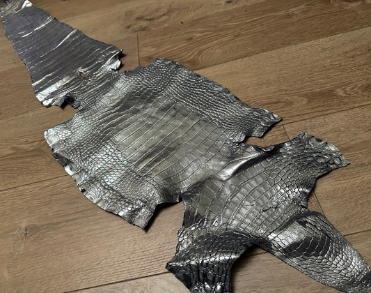 Silver On Blue Metallic Genuine American Alligator Leather 411GTR product photo 1