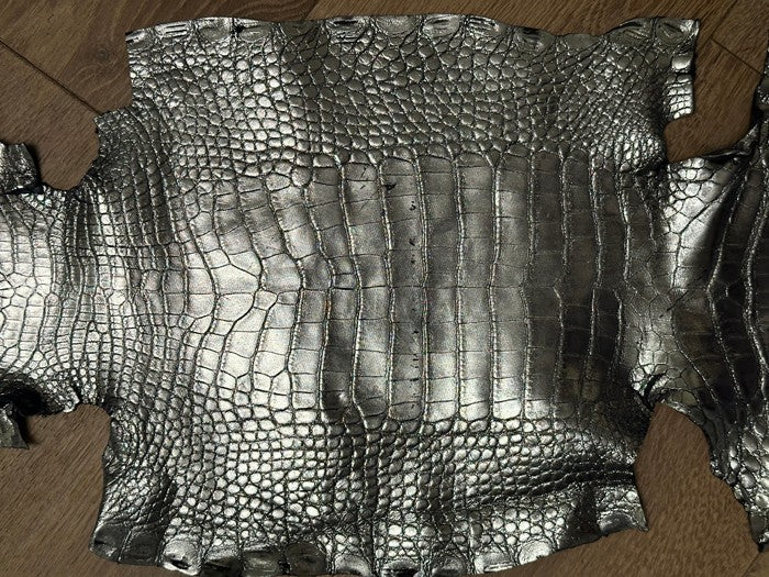 Silver On Blue Metallic Genuine American Alligator Leather 411GTR product photo 4
