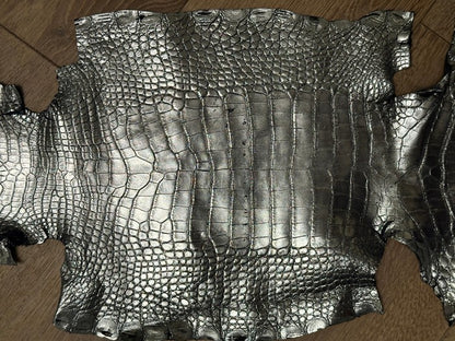 Silver On Blue Metallic Genuine American Alligator Leather 411GTR product photo 4