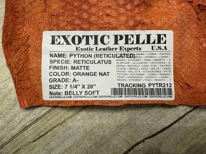 Genuine Orange Python Remnant Piece Snakeskin Leather real hide snake skin 212