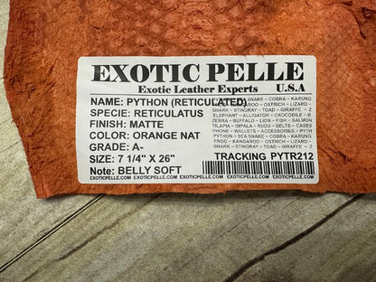 Genuine Orange Python Remnant Piece Snakeskin Leather real hide snake skin 212