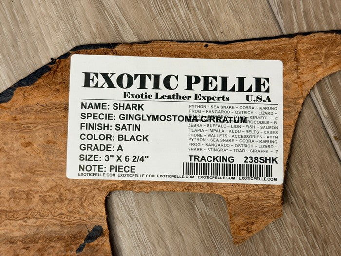 BLACK Genuine Shark Hide Skin Taxidermy Sharkskin Leather exotic Fish Tanned 238