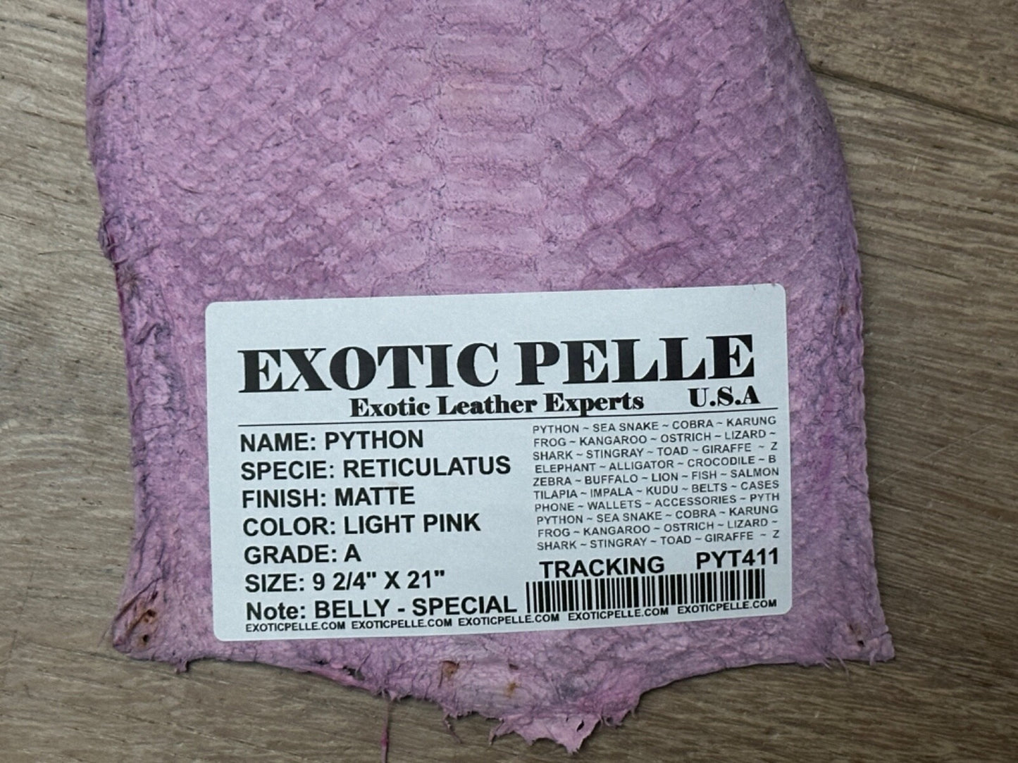 Pink Genuine Python piece Snakeskin Leather real hide snake skin Rattle Boa 411