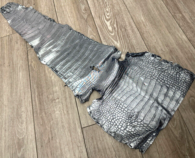 Silver Metallic Genuine Caiman Crocodile Belly Hide Leather Skin Alligator 457