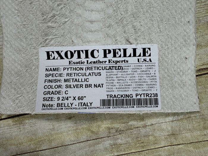 Silver on Natural Genuine Python Remnant piece Leather real hide snake skin 238