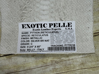 Silver on Natural Genuine Python Remnant piece Leather real hide snake skin 238